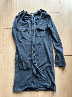 J. Crew Shirt Dress Womens XXS Charcoal Grey Knit Long Sleeve Button Front